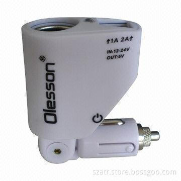 Dual USB and Socket Car Charger, One Port Charge Mobile Device, 12 to 24V DC Input